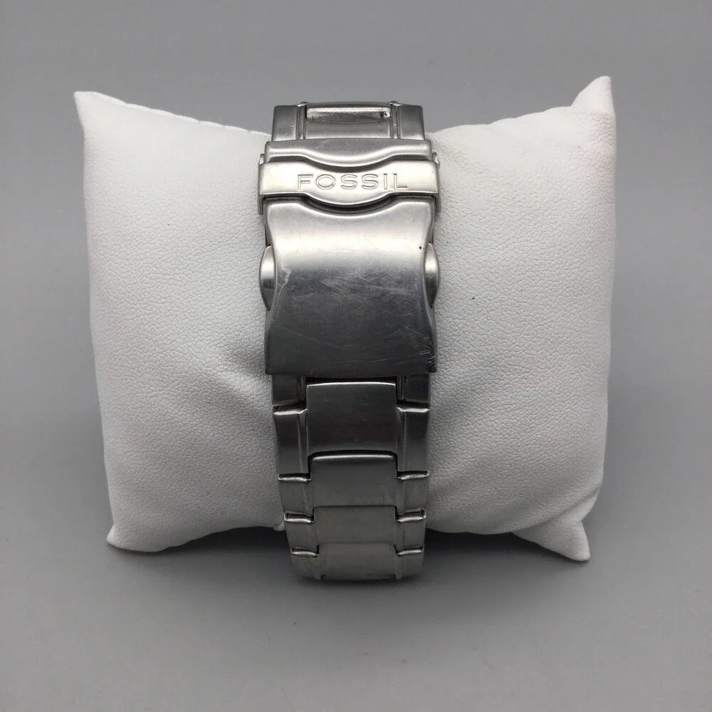 Fossil Blue AM-3752 Mens Watch 40mm Silver Dial Stainless Date New Battery 7.75